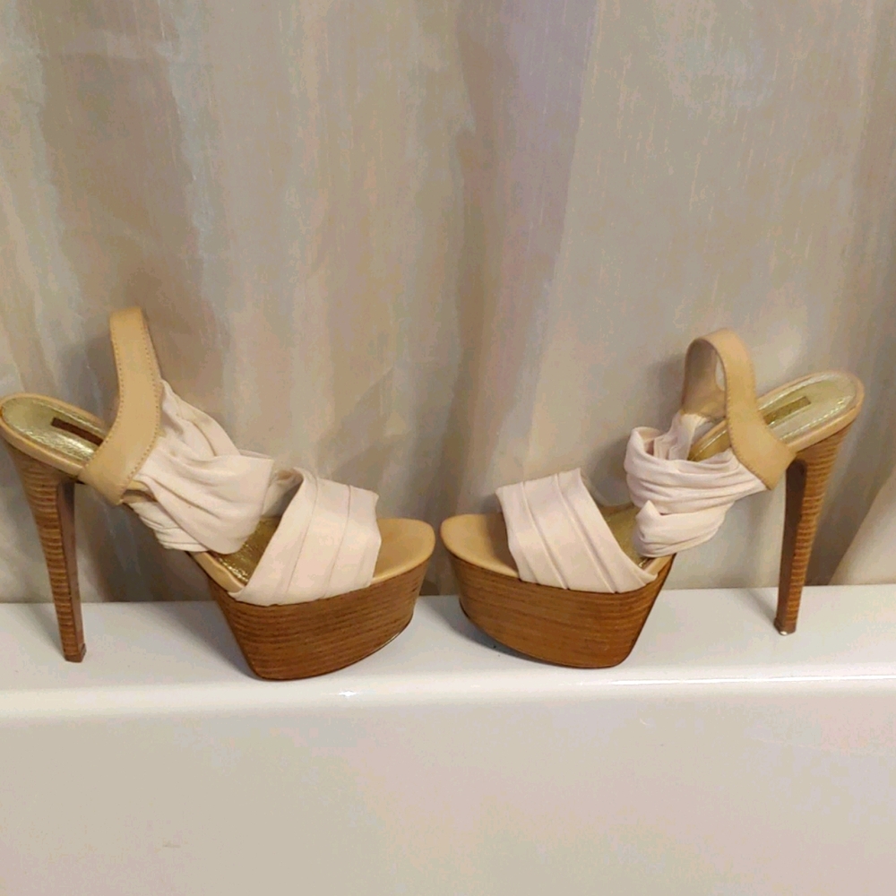 Tan platform stiletto heel sandal